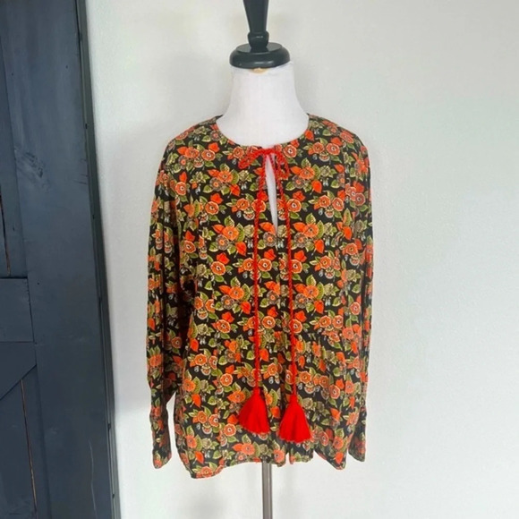 NWOT RHODE Floral Peasant Top Orange Print Resort Boho Casual Women Medium Rare - Picture 1 of 10
